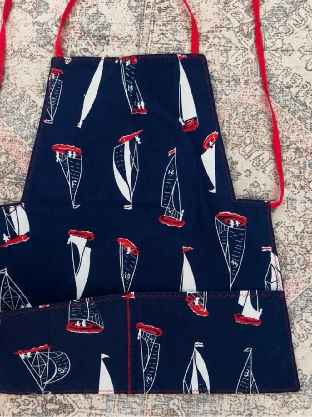 Handmaid Kids Nautical Sailboat Apron Navy Red Reversible? Ages 3–6